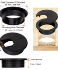 Dimensions and features of 10 Pack Round Desk Grommets For Cable Management, Black Plastic Hole Covers, Wire Organizer Caps, 63.5mm Opening