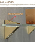 Heavy Duty Adjustable Floating Shelf Brackets With Glass Clamps And Cabinet Partitions Panels Mount Kit Wall Mounted Shelves Hardware Set In brushed gold, supports glass shelf with anti-slip protective pad