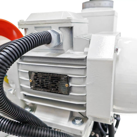 Close-up of the motor on the Killer Universal Tool Grinding Machine With 360 Degree Swivel Head And Slick Sharpening Action For Shop Floor Metal Blades Running At 2800 RPM.
