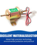 12V Low Pressure Electric Fuel Pump Replacement for Cars and Motorcycles with gold aluminum body and wiring connectors