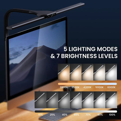 Lit 26 Inch LED Desk Lamp For Home Office With Wide Beam And Flexible 180 Degree Gooseneck Clamp; 5 modes and 7 brightness levels.