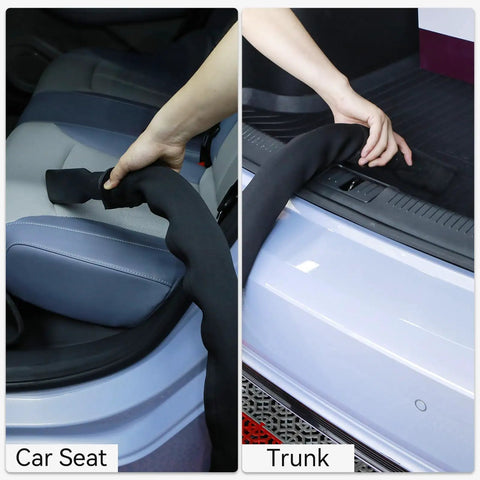 Neoprene Shop Vac Hose Cover for Car Detailing in use on car seat and trunk, preventing scratches and scuffs, fits 1.5-2.2 inch hoses