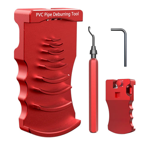 9-In-1 PVC Pipe Deburring Tool Set With Adjustable Chamfer From 0.5 To 4 Inches Reamer And Edge Finishing Kit, red color