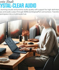 Woman using laptop connected to WD19S USB C Docking Station For Dual Monitors, 130W Power Delivery, HDMI Cable Included, Renewed Bundle