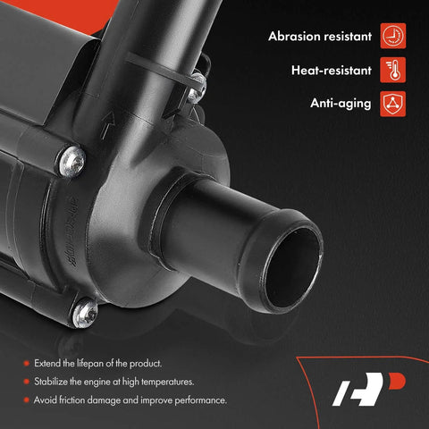 Heavy Duty Auxiliary Engine Water Pump Replacement Compatible With Audi A8 Q5 R8 S4 S5 showing durable plastic shell and pipe.