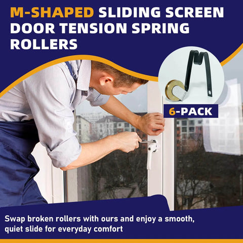 Man installing Six Pack Sliding Screen Door Rollers With M Shaped Tension Springs, One Inch Concave Steel Ball Bearing Wheels