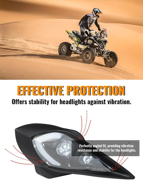 Headlight Covers For Raptor 700 Front Left And Right Bezel Trim For Yamaha YFZ 450 YFZ450R YFZ450X Wolverine 450 350 ATV, in desert terrain