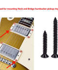 Slick Premium Black Humbucker Pickup Frame Mounting Screws Set Compatible With Gibson Les Paul And Sg Electric Guitars shown with installation on guitar.