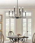 8-Light Modern Black Farmhouse Chandelier With Industrial Metal Arms And Candle-Style Cups, Classic Hanging Pendant Light