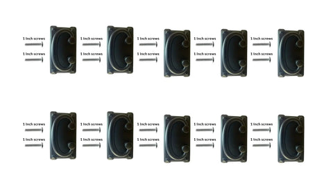 Backplate Drawer Pulls Set of 10 Black Metal Cabinet Handles 3 Inch Center, with included screws, shown in a top view layout
