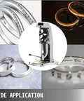Slick Manual Ring Engraver Featuring A Killer Diamond Tip For Smooth Inside Jewelry Marking with sample engraved rings.