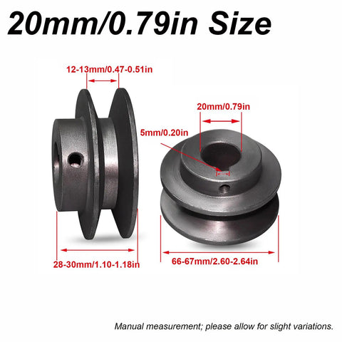 Beefy Heavy Duty Cast Iron V Belt Pulley Built To Last For Industrial And DIY Power Transmission 20mm Shaft With Optimized V Grove And High Load Capacity For Heavy Duty Applications. cast iron V belt pulley with 20mm shaft, 66-67mm diameter