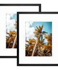 16x20 Picture Frame With Mat For 11x14 Photo Black 2 Pack HD Glass Wide Molding Removable Mat showcasing palm tree prints