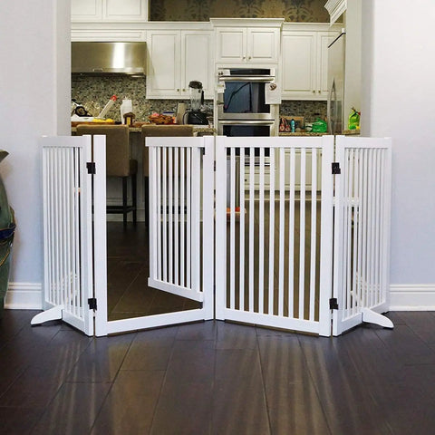 Wooden Support Feet For 360-Degree Configurable Pet Gate, White, A Pair, Plywood Feet For 0.75 Inch Gate Thickness on floor