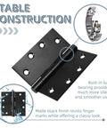 Heavy Duty 4 Point 5 Inch Ball Bearing Door Hinges With Square Corners Matte Black Finish showing stable construction and ball bearing.