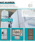 Fridge Door Mullion Spring Hinge Replacement For GE Refrigerators Fits Wide Range Of Models Easy Install Replacement Parts WR01X11052 WR17X25027 Wide Compatibility With GE Models Like GFE28GYNBFS YE18JSLGFSS And More For Simple No Fuss Replacement displayed in diagram with part number WR01X11052 and refrigerator models.