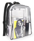 See Through Clear Backpack 16 Inch Large Capacity Bookbag for school, college, work, and travel with black transparent design showcasing contents