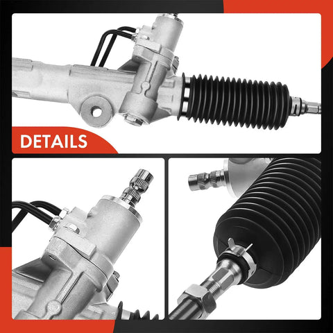 Close-up of Toyota Hydraulic Power Steering Rack and Pinion for Tundra 2000 to 2004 3.4L 4.7L with inner tie rods and dust boots