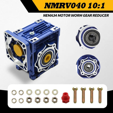 NMRV040 Worm Gear Reducer 10 To 1 Flange Input Shaft 14mm Output Clamp Shaft 18mm Nema 34 Mount with accessories