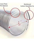 Heavy Duty 50 Mm Vacuum Cleaner Flex Hose With Quick Rebound Pvc Bellows No Hassle Dust Extractor Pipe For Woodworking Shops And Sneaky Nook Cleaning 2 Meter Lightweight Shop Vac Extension showcasing .5mm thick PVC material and reinforced steel coil.