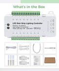 Stairway LED Motion Sensor Controller With 16 Channels Auto Step Lighting Adjustable Brightness And Speed Safe DC 12V 24V Input Easy Install Built For Smooth Hands Off Stair Illumination For Hallways And Staircases, front view with wiring kit