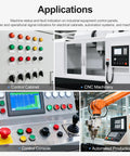 Applications of Industrial 22mm LED Indicator Light 220V AC Pilot Signal Lamp in control cabinets and CNC machinery panels.