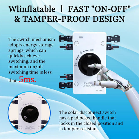 IP66 Waterproof Solar PV DC Quick Disconnect Switch 1000V 32A, front view showing tamper-proof design and controls