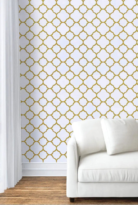 White And Gold Peel And Stick Wallpaper Self Adhesive Removable Trellis Pattern For Walls And Furniture Modern Gold Grid Vinyl Roll