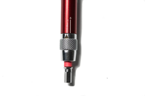 Close-up of T Ratchet Torque Kit with Titanium Torsion Beam and S2 bit, showing steel ratchet head and hex bit.