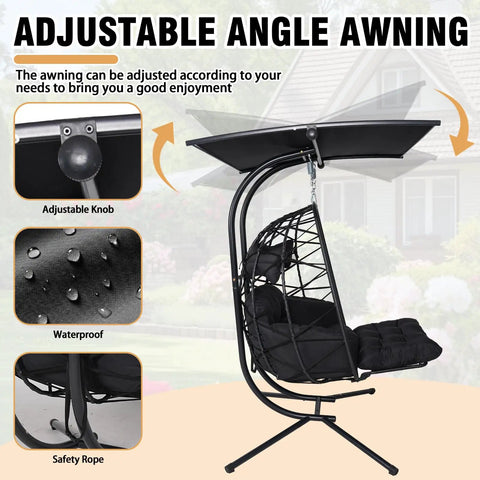 Two Person Outdoor Double Egg Chair With Stand And Adjustable Canopy For Patio And Garden Extra Large Hanging Chair