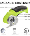 Cordless Electric Box Cutter Rechargeable Scissors features ergonomic handle, safety switch, and extra blade in kit.