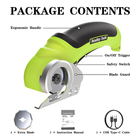 Cordless Electric Box Cutter Rechargeable Scissors features ergonomic handle, safety switch, and extra blade in kit.