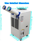 Built Tough Industrial Portable Air Conditioner Crushes That Summer Heat In Warehouses And Workshops 110V 18700BTU with dual exhaust hoses and control panel.