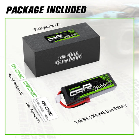 7.4V 5000mAh 50C 2S LiPo Battery Pack with Hard Case and Dean Style T Plug for RC Cars and packaging included