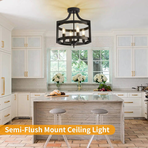Farmhouse Rustic Black Pendant Light Chandelier, Adjustable Metal Lantern Ceiling Fixture For Kitchen Island, Dining Room, Living Room, Bedroom, Foyer And Entryway, Modern Farmhouse Lighting With Cozy Vibe