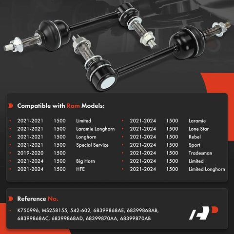 2 Front Sway Bar Links Stabilizer Kit For Ram 1500 2019 2024 Bolt On Upgrade overview with compatibility details shown.