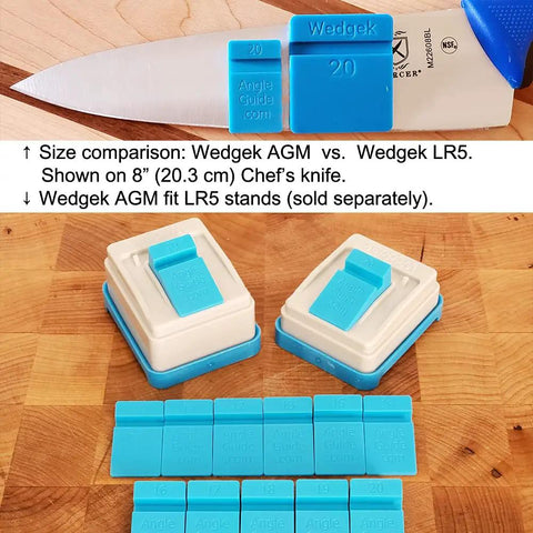 Pro Grade Knife Sharpening AGM Angle Wedges Set, Adjustable Jig Guides 10 to 20 Degrees Blue Plastic, Durable One And A Half Inch Length, Two Guides Allow Up to 39 Degrees for Precise Edge Alignment