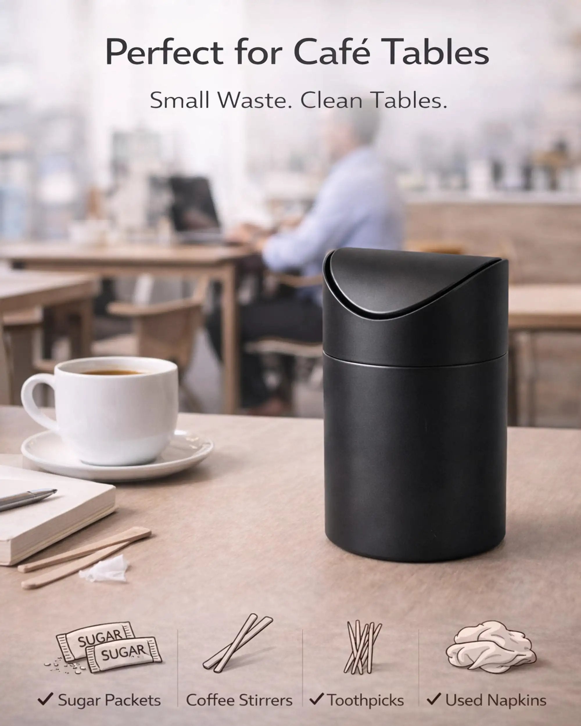 BANKS JOURNAL - 【かっしー】BANKS JOURNALタッパー Tiny Matte Black Desktop Trash Can For Desk & Vanity ✓