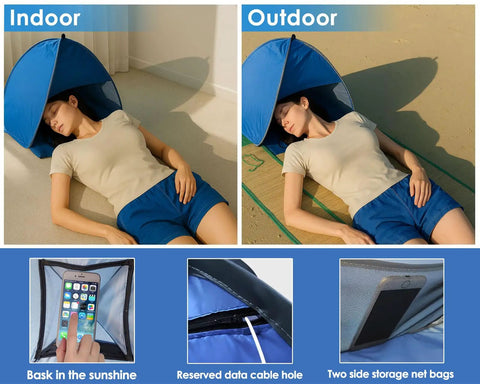 Woman using Portable Pop Up Pet Tent Sun Shade Shelter For Dogs, Cats And Small Animals indoors and outdoors