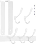 Over The Door Hook Rack With Five Double Hooks For Hanging Clothes Towels Coats And Hats Modern Door Organizer With Easy Install White Finish And Color Variants Available, showing white hooks and components, screwdriver included.
