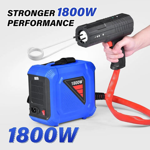 No Sweat Heavy Duty Split Induction Heater Tool With 1800W Magnetic Heating Kit and copper coils in hand, blue rugged case.