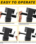 Heavy Duty Five Eighth Inch Hitch Lock Pin For Two Inch Receiver Tubes Fits Class III IV Trailer Hitches, Solid Steel With 360 Degree Rotating Head, shown in four-step installation process.