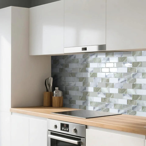 Thickened Marble Kitchen Backsplash Peel And Stick Tiles 12x12 Inch in modern kitchen setup with ultra durable adhesive display.