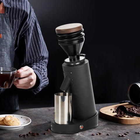 Game Changer Electric Coffee Grinder With Forty Millimeter Stainless Steel Conical Burrs And Nineteen Adjustable Grind Sizes For Perfect Drip French Press And Cold Brew Coffee Setup with stainless steel hopper.