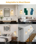 BELVM Vintage Milk Glass Wall Sconce Set of 2 - Gold Bathroom Wall Lights in bathroom, living room, bedroom, and staircase.