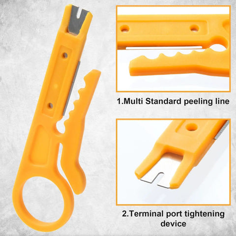 10 Piece Mini Wire Stripper Set With Secure Finger Loop For 5-6.2mm Cables And Data Wires, Small Cable Cutter Tool, Yellow