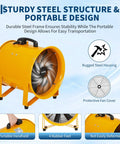 12 Inch High Velocity Air Mover Blower With 3500 CFM Beast Mode Airflow, yellow industrial fan, sturdy steel structure.