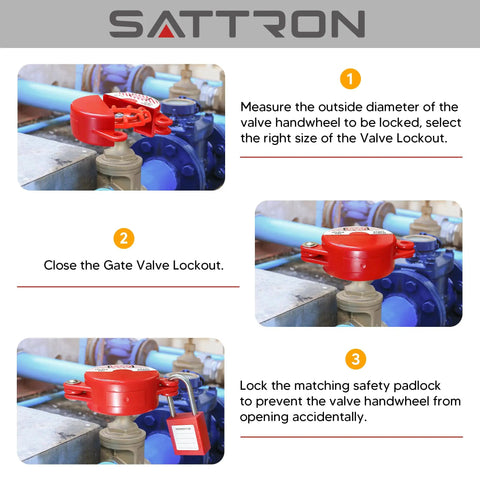 Instruction steps for Two Set Gate Valve Lockout Kit With Safety Padlocks For 1 To 2.5 Inch Valve Handles No Tools Needed Easy Install