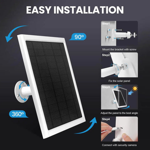 8W Solar Panel Charger For Stick Up Cam Plus Pro Spotlight Cam Plus Pro Outdoor Cameras With 9.35 Foot USB C Cable White 2 Pack Easy Install