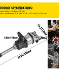 Heavy Duty 1 Inch Pneumatic Air Impact Wrench With 3800 Nm Torque For Rough Auto Repair And Seized Fasteners High Output 4000rpm shown with product dimensions.
